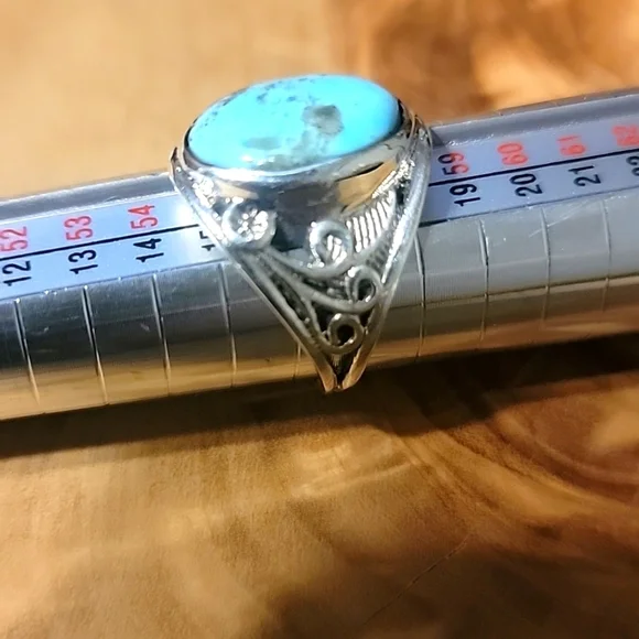 Arizona Turquoise 925 Sterling Silver Statement Wife Ring US 7.5 Valentines Day